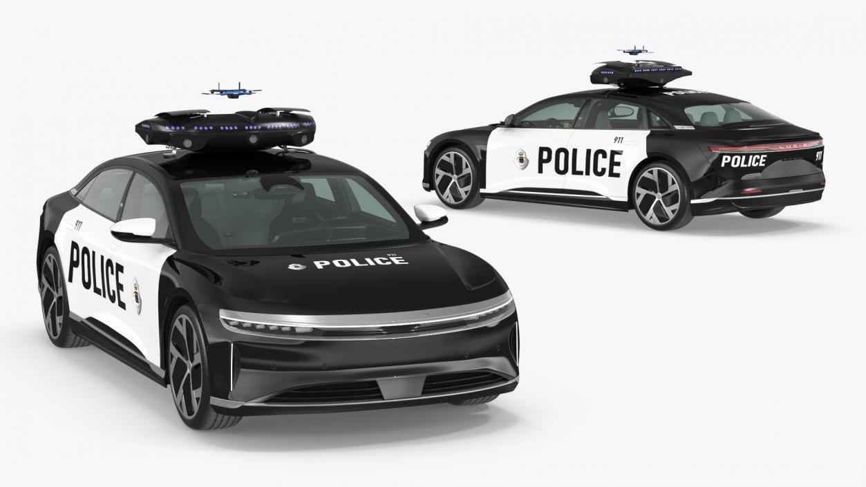 3D Lucid Air Police Car with Drone