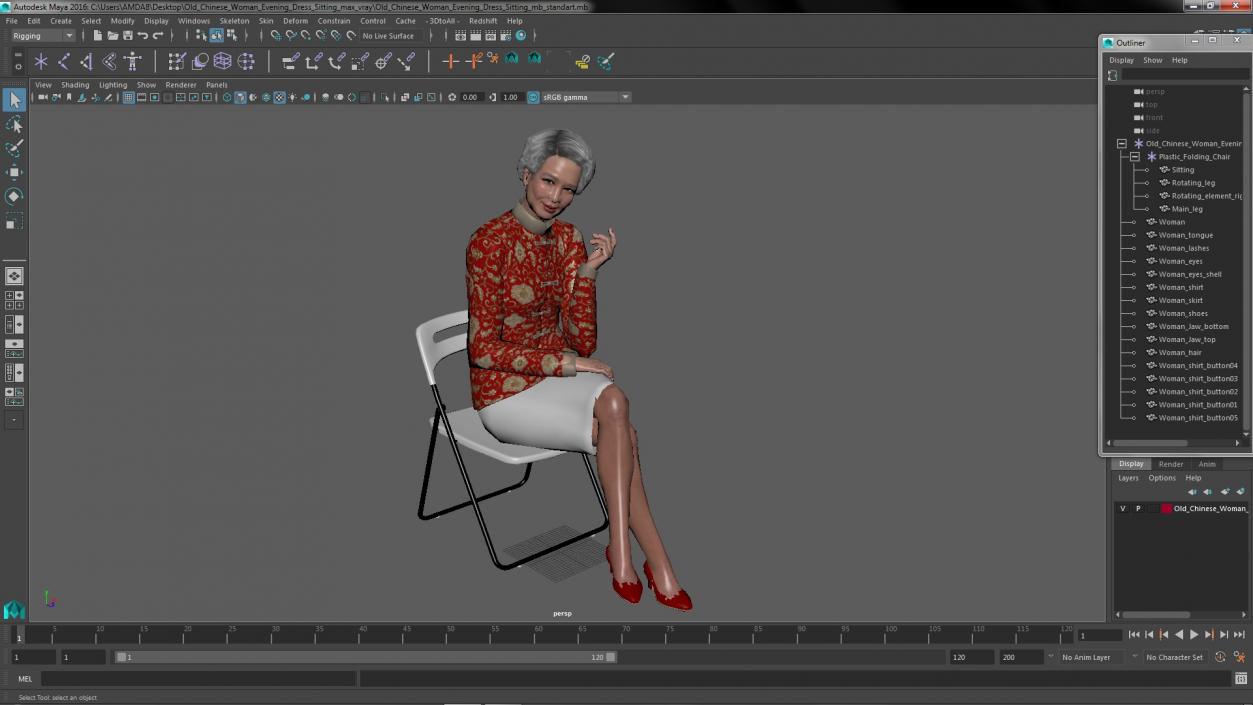 Old Chinese Woman Evening Dress Sitting 3D model