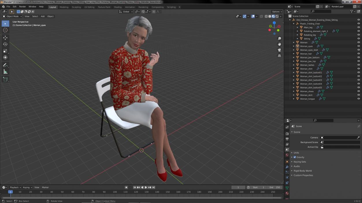 Old Chinese Woman Evening Dress Sitting 3D model