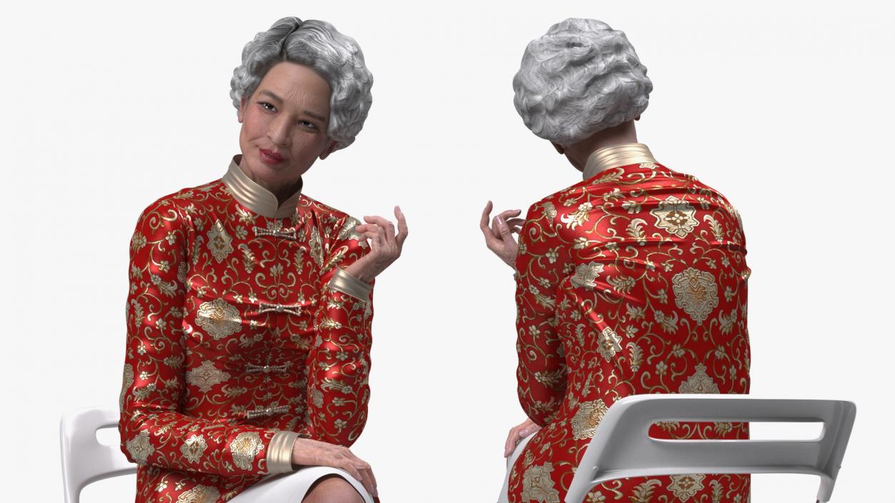 Old Chinese Woman Evening Dress Sitting 3D model