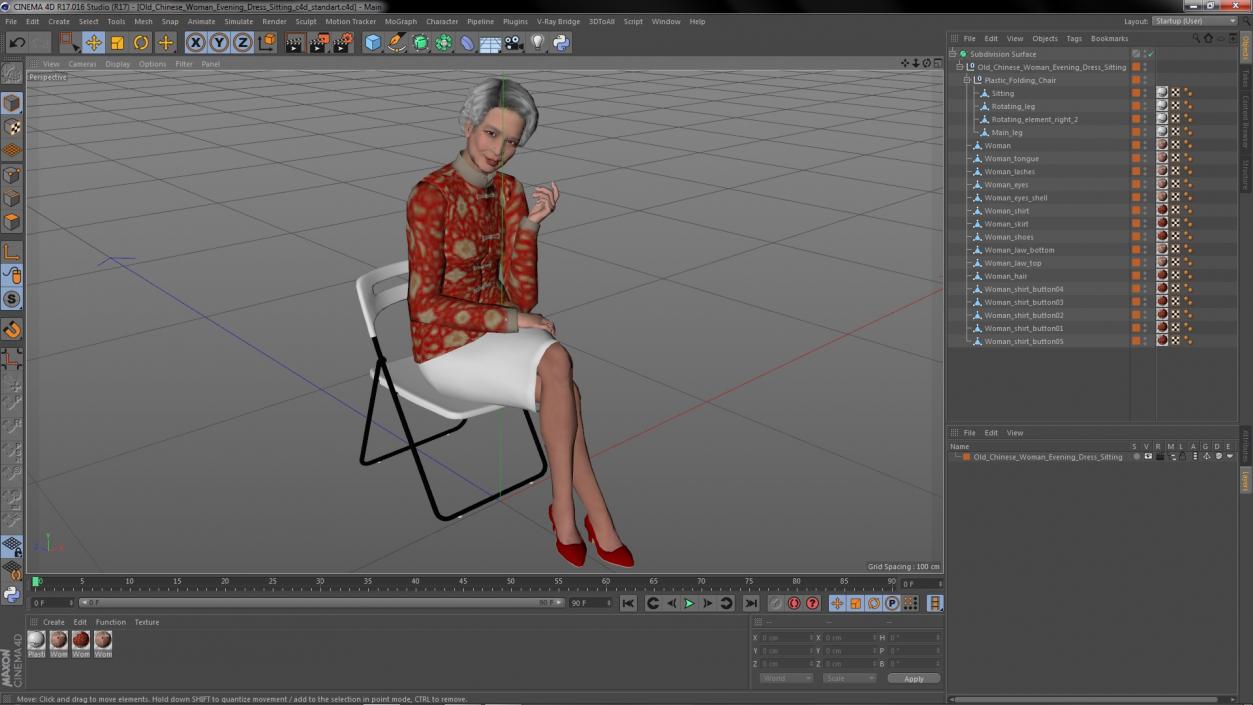 Old Chinese Woman Evening Dress Sitting 3D model