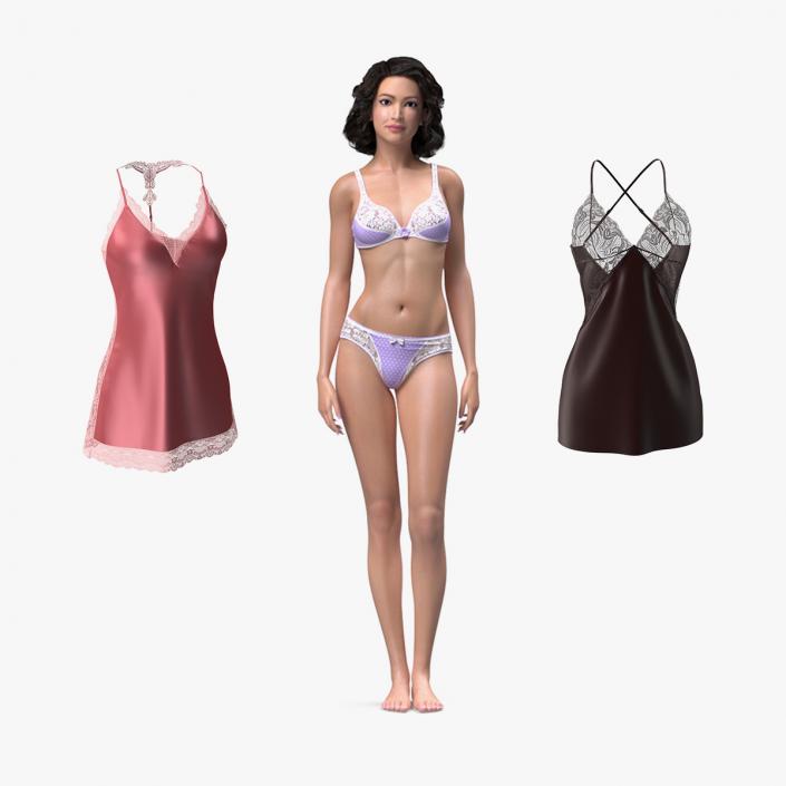 3D Asian Woman with Lingerie Nightwear Collection