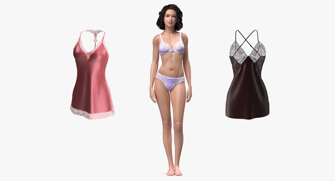 3D Asian Woman with Lingerie Nightwear Collection