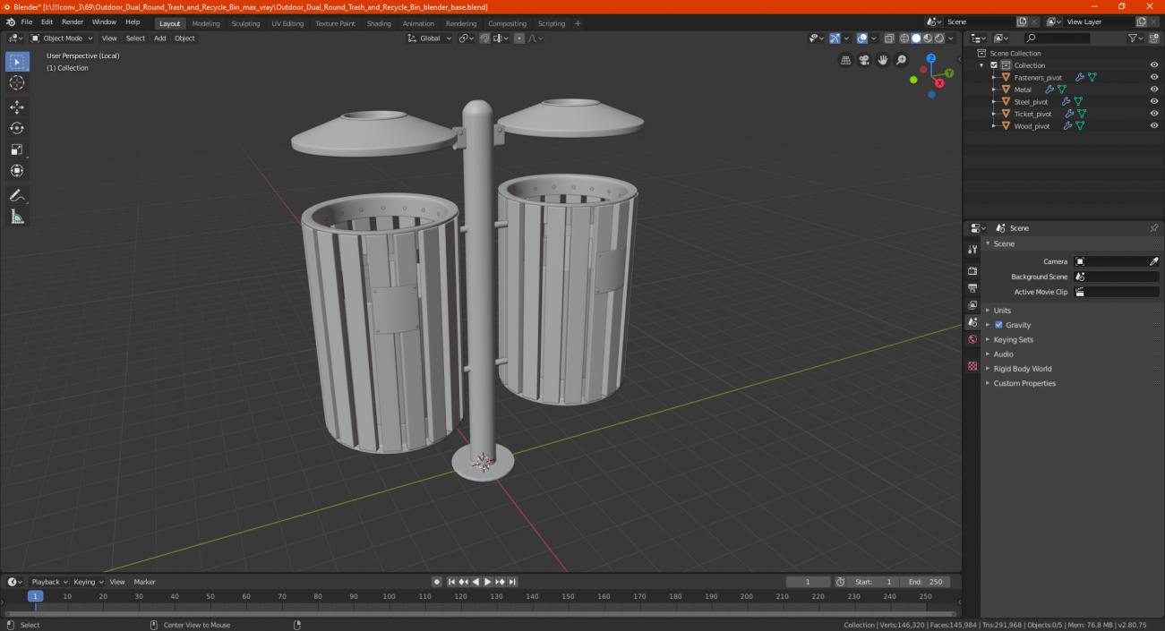 3D model Outdoor Dual Round Trash and Recycle Bin