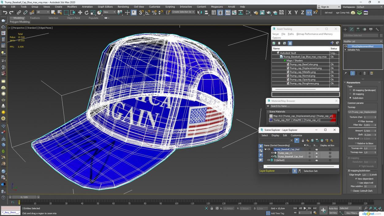 3D Trump Baseball Cap Blue model