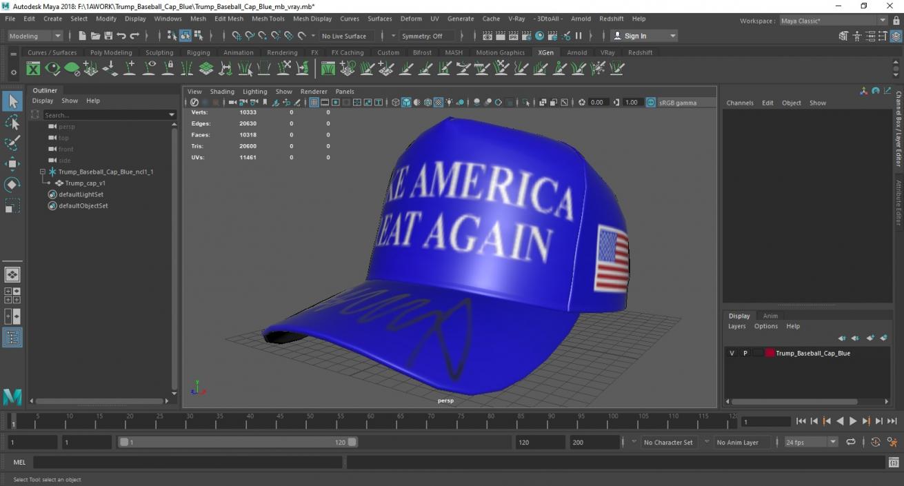 3D Trump Baseball Cap Blue model