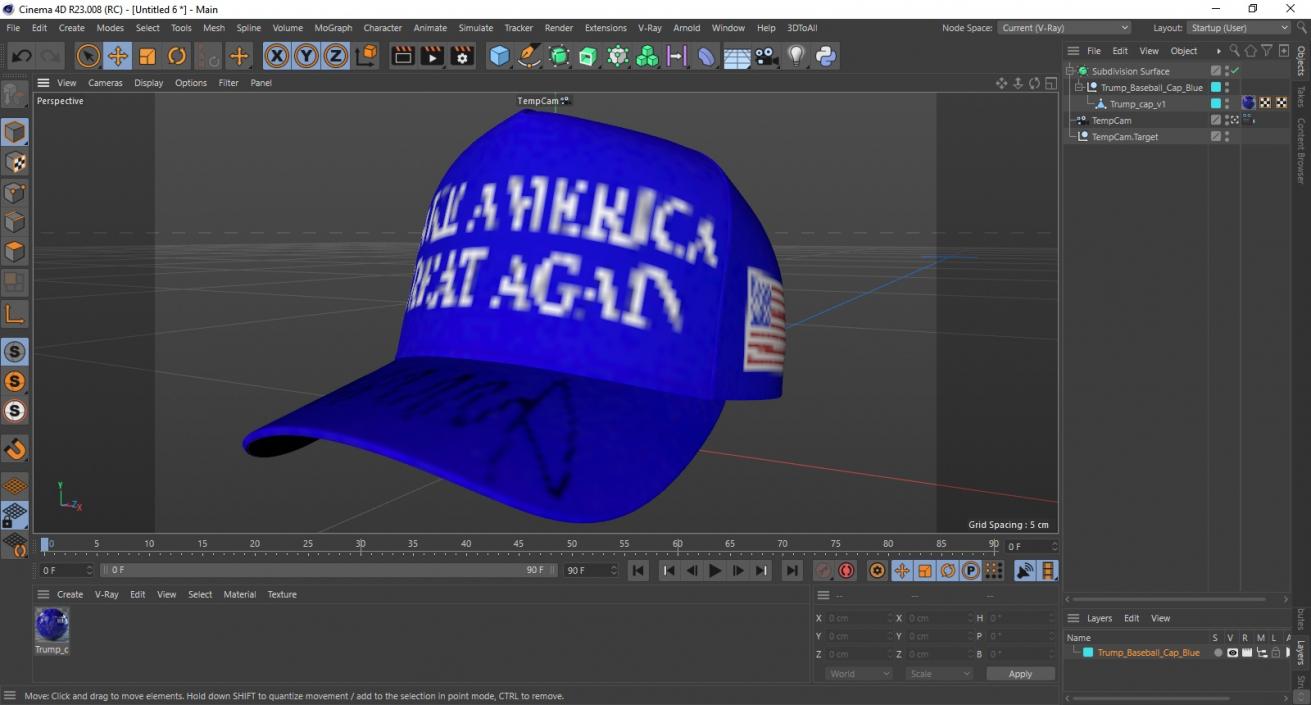 3D Trump Baseball Cap Blue model