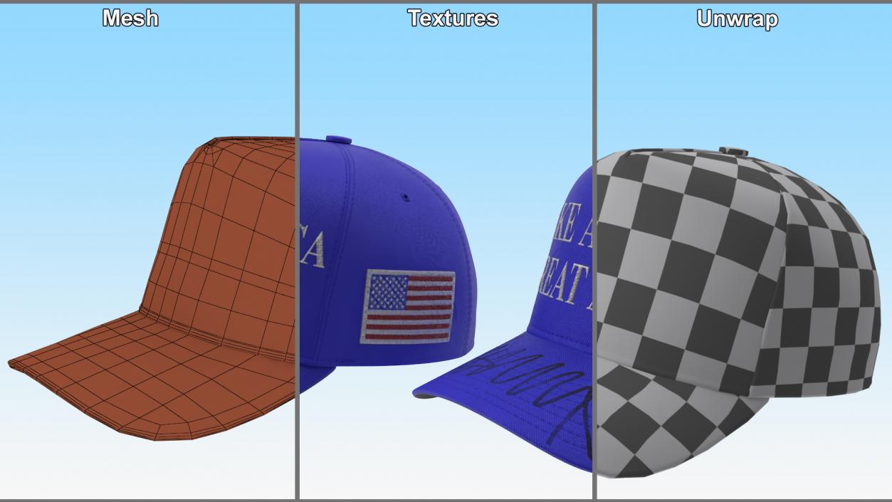 3D Trump Baseball Cap Blue model