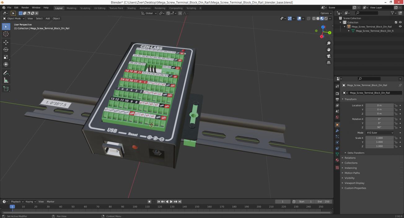 Mega Screw Terminal Block Din Rail 3D model