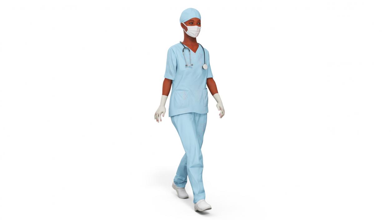 Female Nurse with Stethoscope and Surgical Mask Rigged 3D model