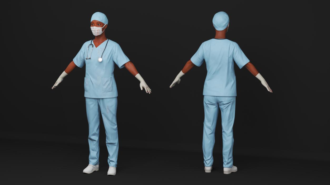 Female Nurse with Stethoscope and Surgical Mask Rigged 3D model