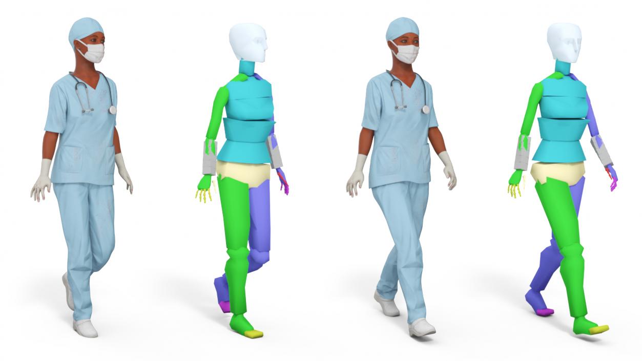 Female Nurse with Stethoscope and Surgical Mask Rigged 3D model