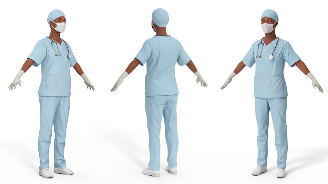 Female Nurse with Stethoscope and Surgical Mask Rigged 3D model