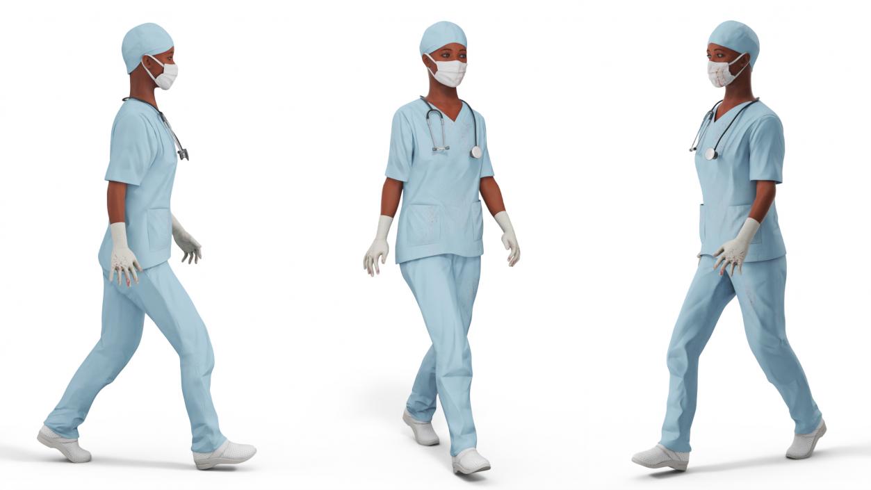 Female Nurse with Stethoscope and Surgical Mask Rigged 3D model