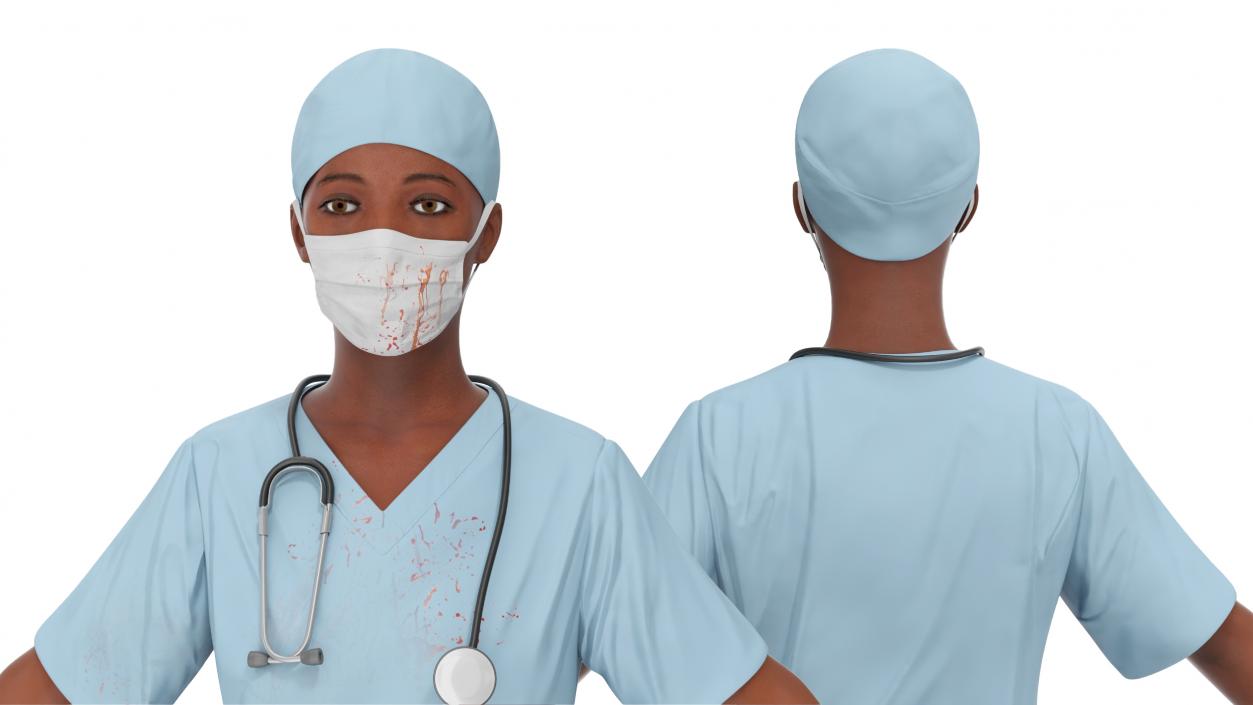 Female Nurse with Stethoscope and Surgical Mask Rigged 3D model