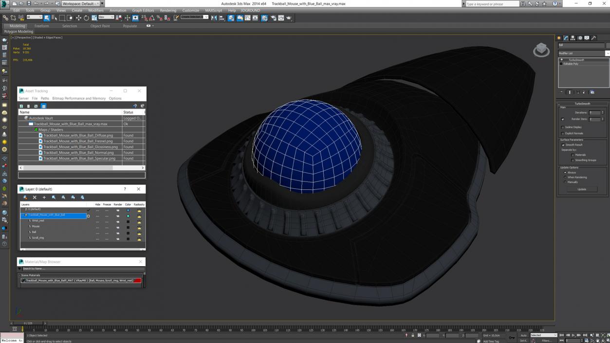 3D model Trackball Mouse with Blue Ball