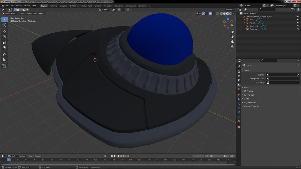 3D model Trackball Mouse with Blue Ball