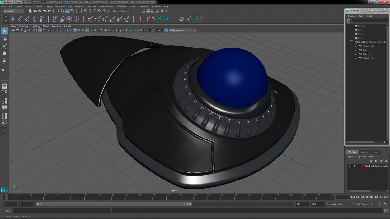 3D model Trackball Mouse with Blue Ball