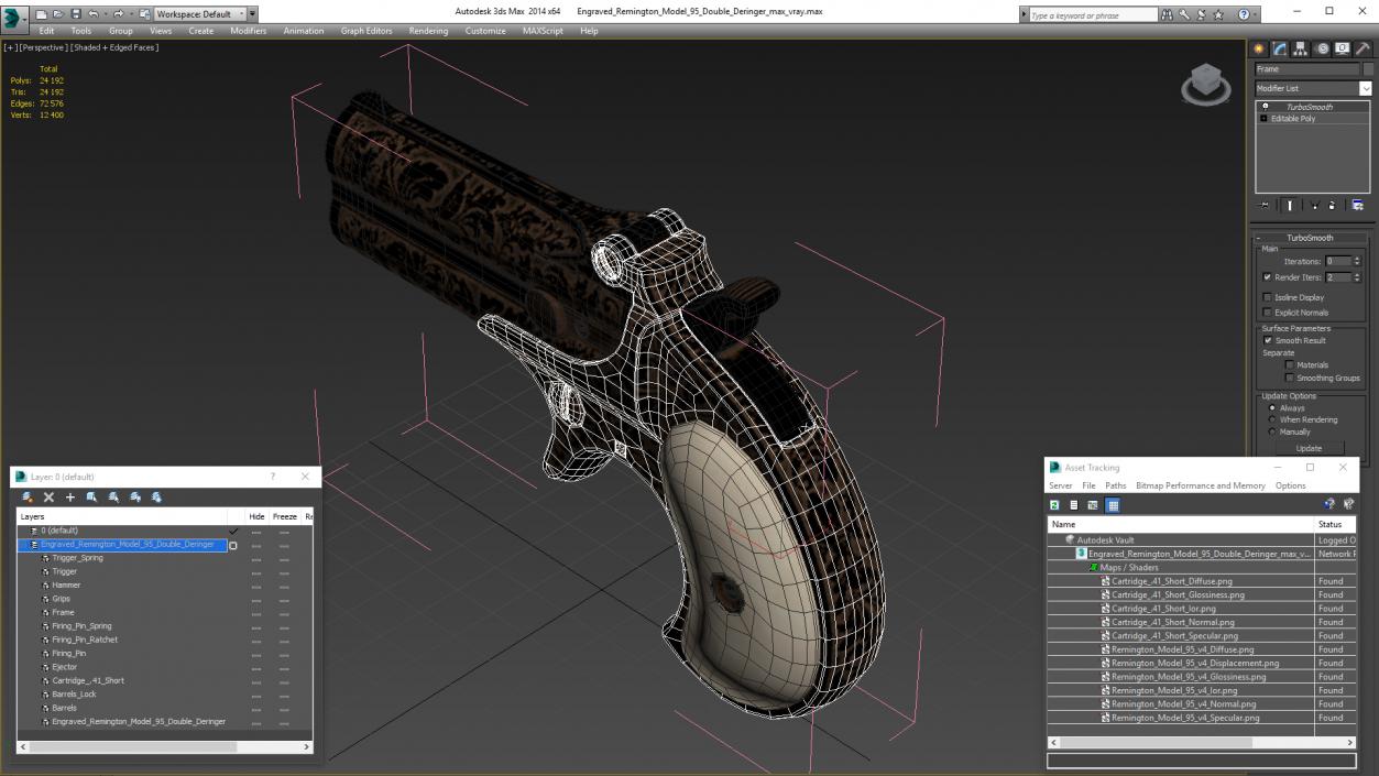 3D Engraved Remington Model 95 Double Deringer model