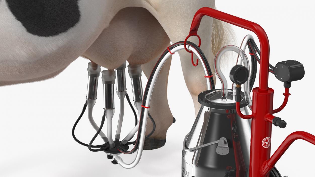 Dairy Cow with Milking Machine Fur 3D model