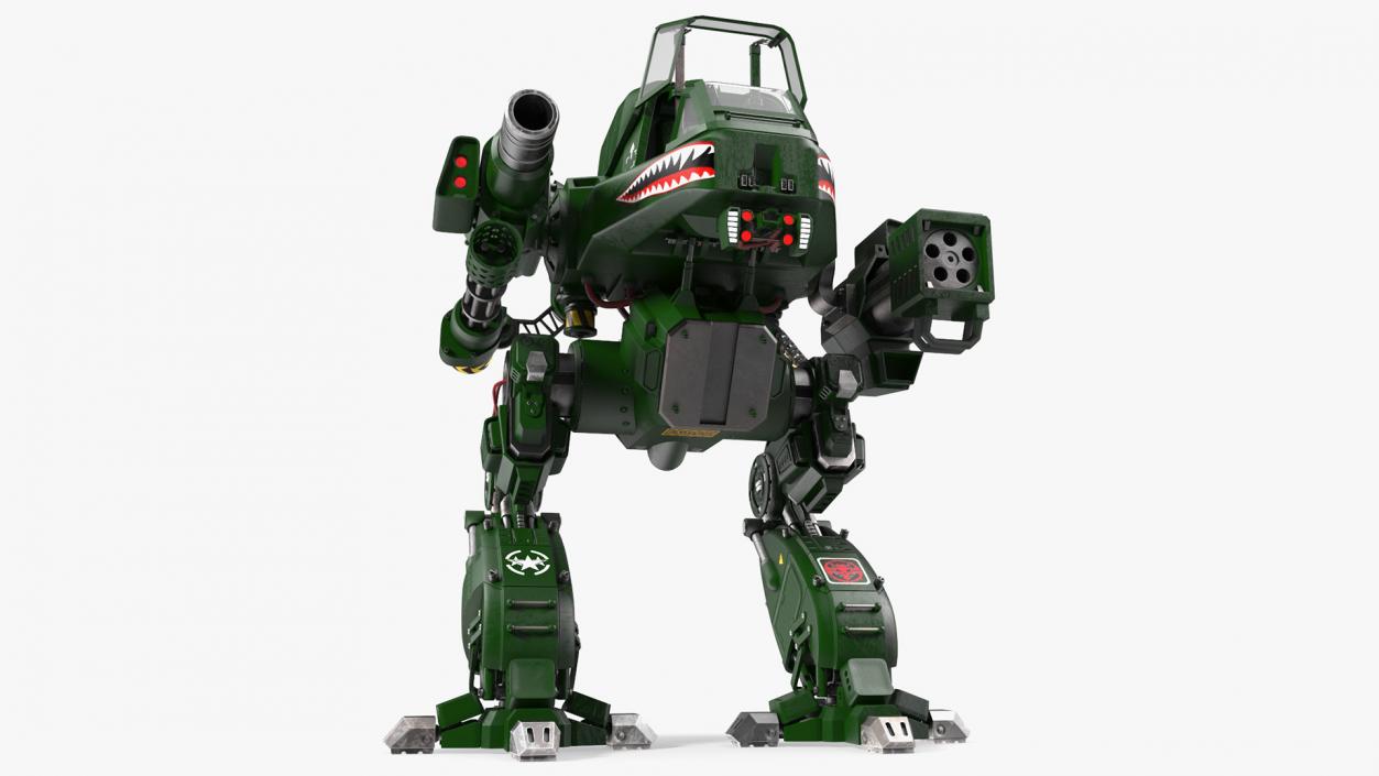 3D Dark Green Combat Robot Empty Rigged