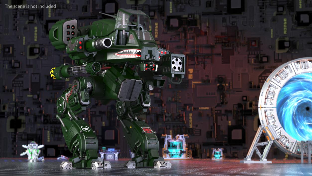 3D Dark Green Combat Robot Empty Rigged