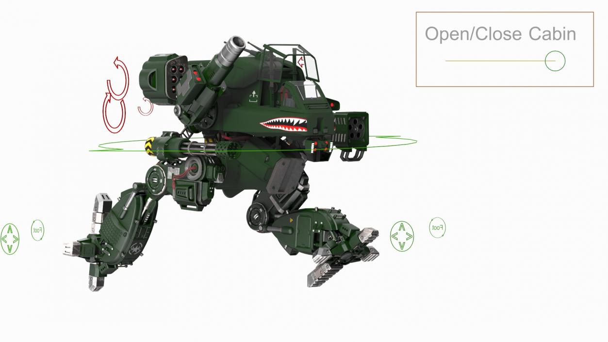 3D Dark Green Combat Robot Empty Rigged