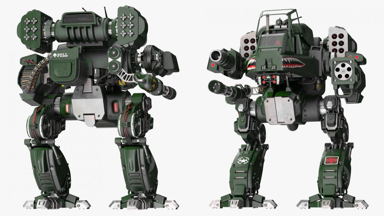 3D Dark Green Combat Robot Empty Rigged