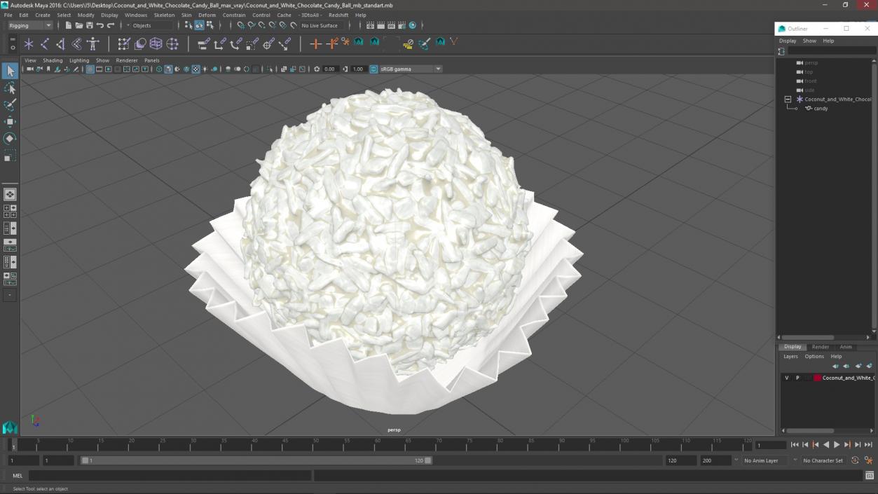 3D Coconut and White Chocolate Candy Ball model