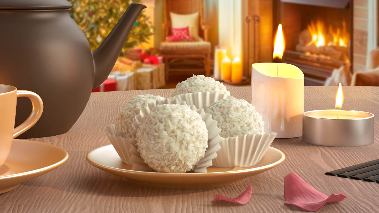 3D Coconut and White Chocolate Candy Ball model