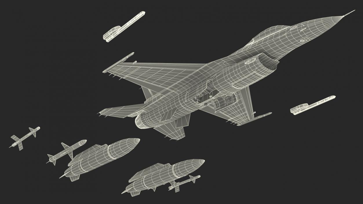 Fighter F-16 with Missile Launcher LAU-129 3D