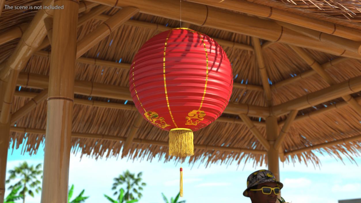 Red Paper Chinese Lantern with Tassel 3D