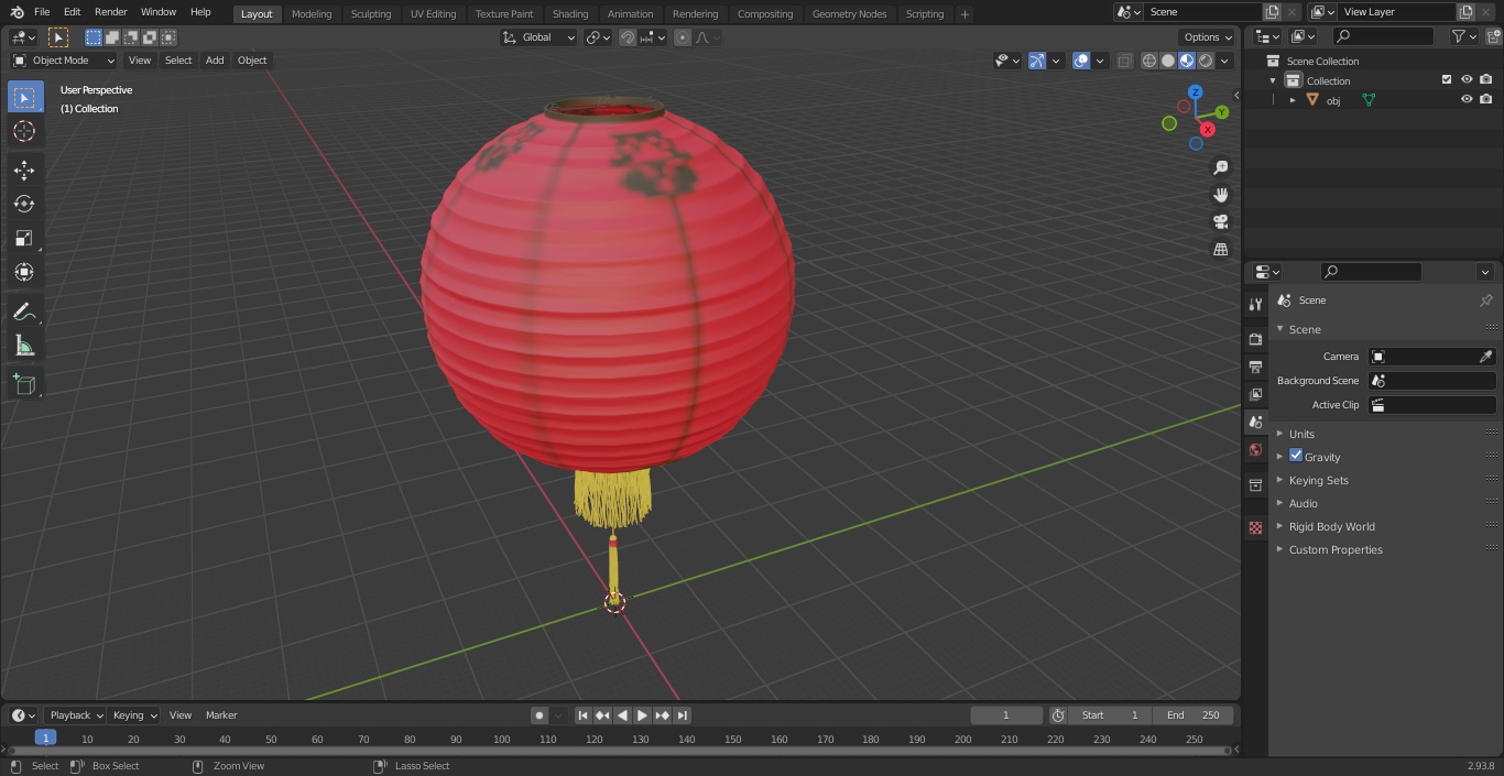 Red Paper Chinese Lantern with Tassel 3D