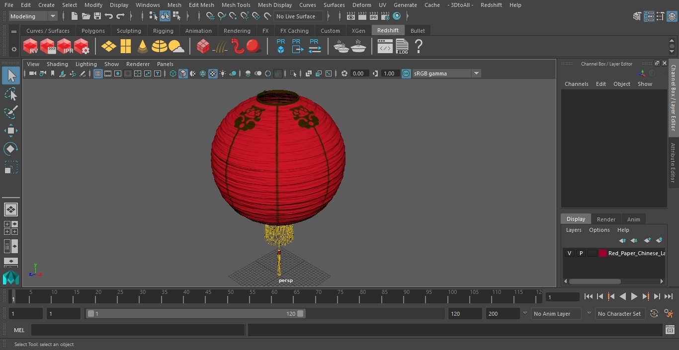 Red Paper Chinese Lantern with Tassel 3D