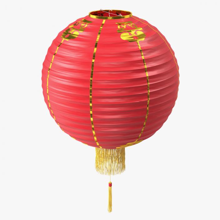 Red Paper Chinese Lantern with Tassel 3D