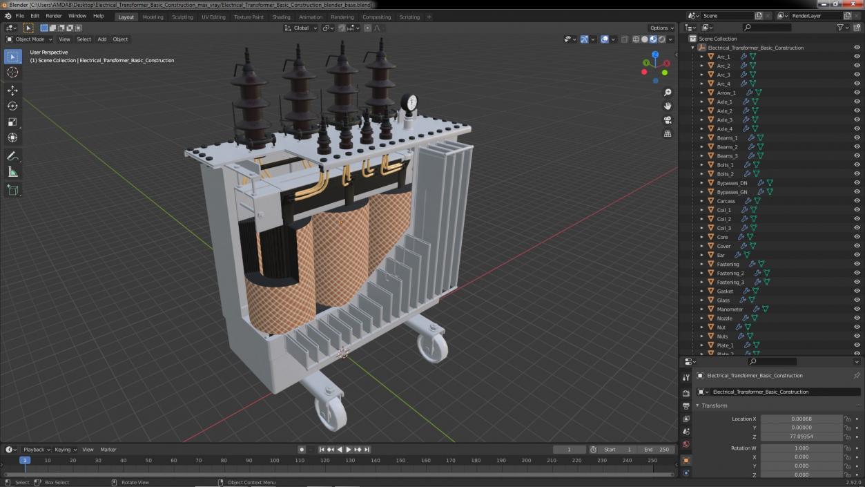 3D Electrical Transformer Basic Construction