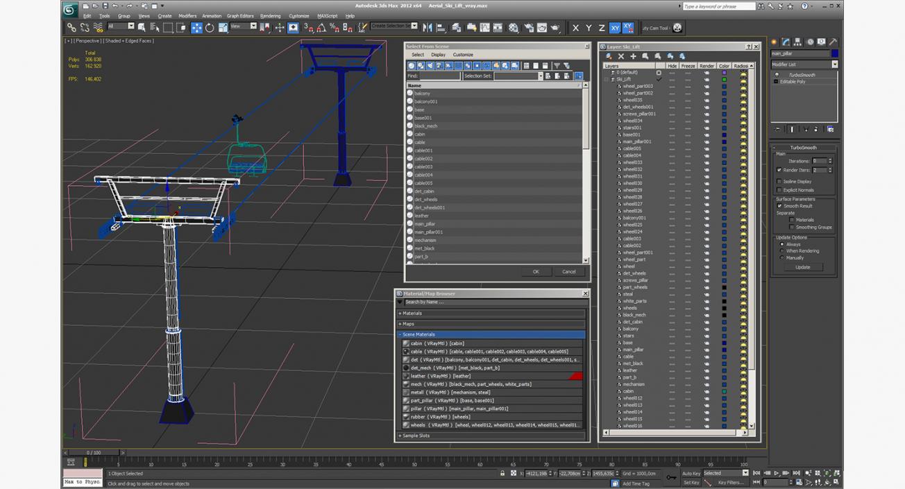 3D model Aerial Ski Lift