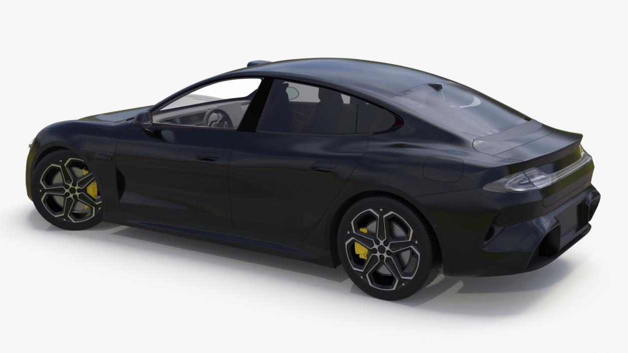 3D Electric Car Sedan Black Rigged