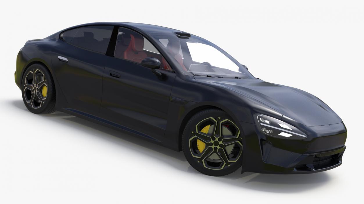 3D Electric Car Sedan Black Rigged