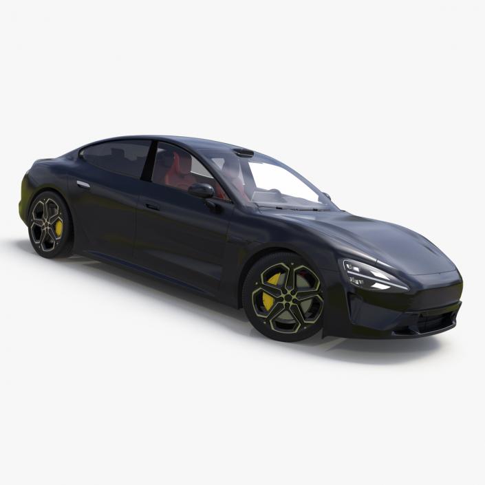 3D Electric Car Sedan Black Rigged