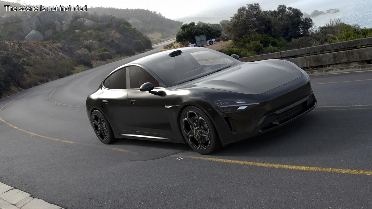 3D Electric Car Sedan Black Rigged