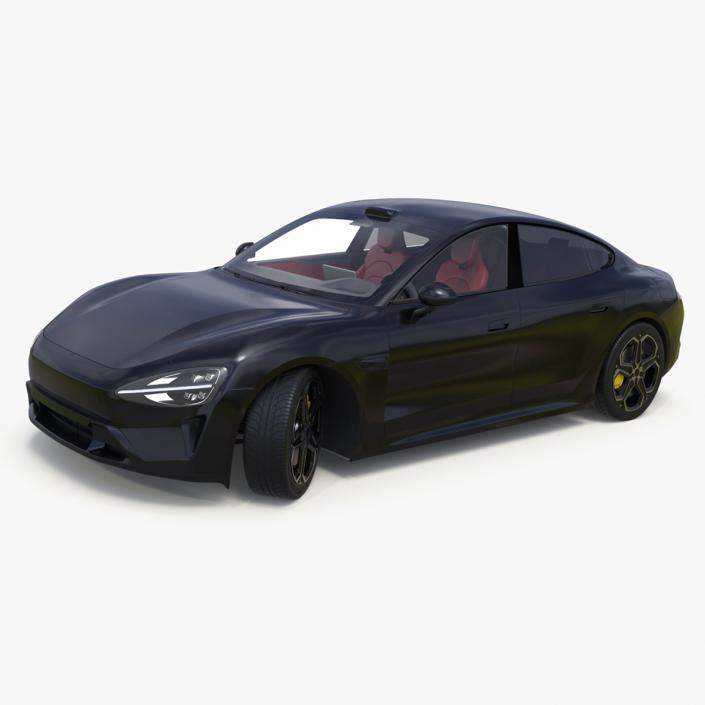 3D Electric Car Sedan Black Rigged