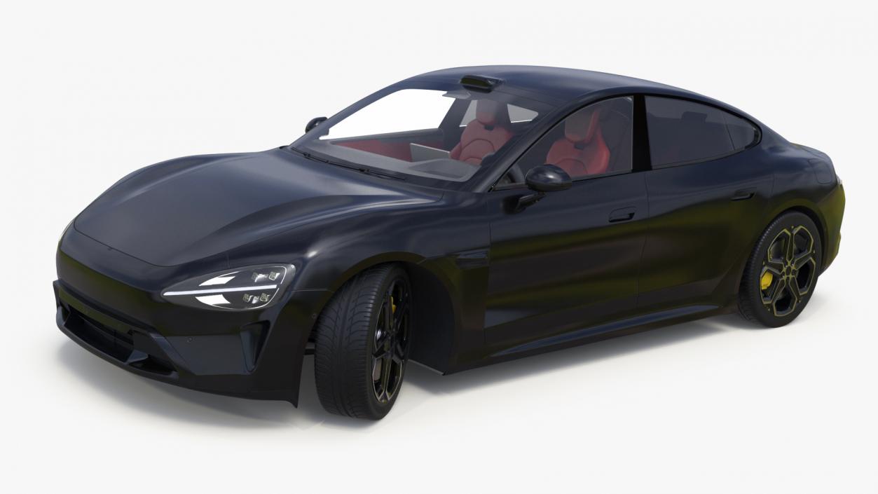 3D Electric Car Sedan Black Rigged