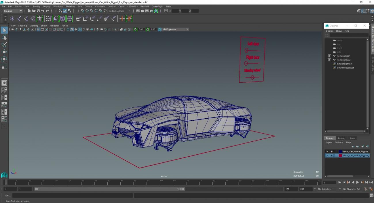 3D Hover Car White Rigged for Maya