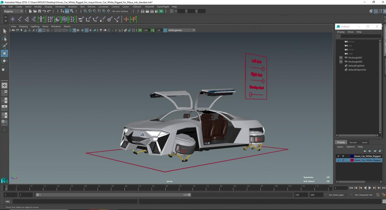 3D Hover Car White Rigged for Maya