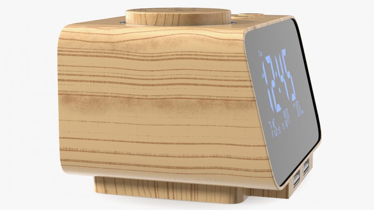 Digital Alarm Clock Radio Wooden 3D