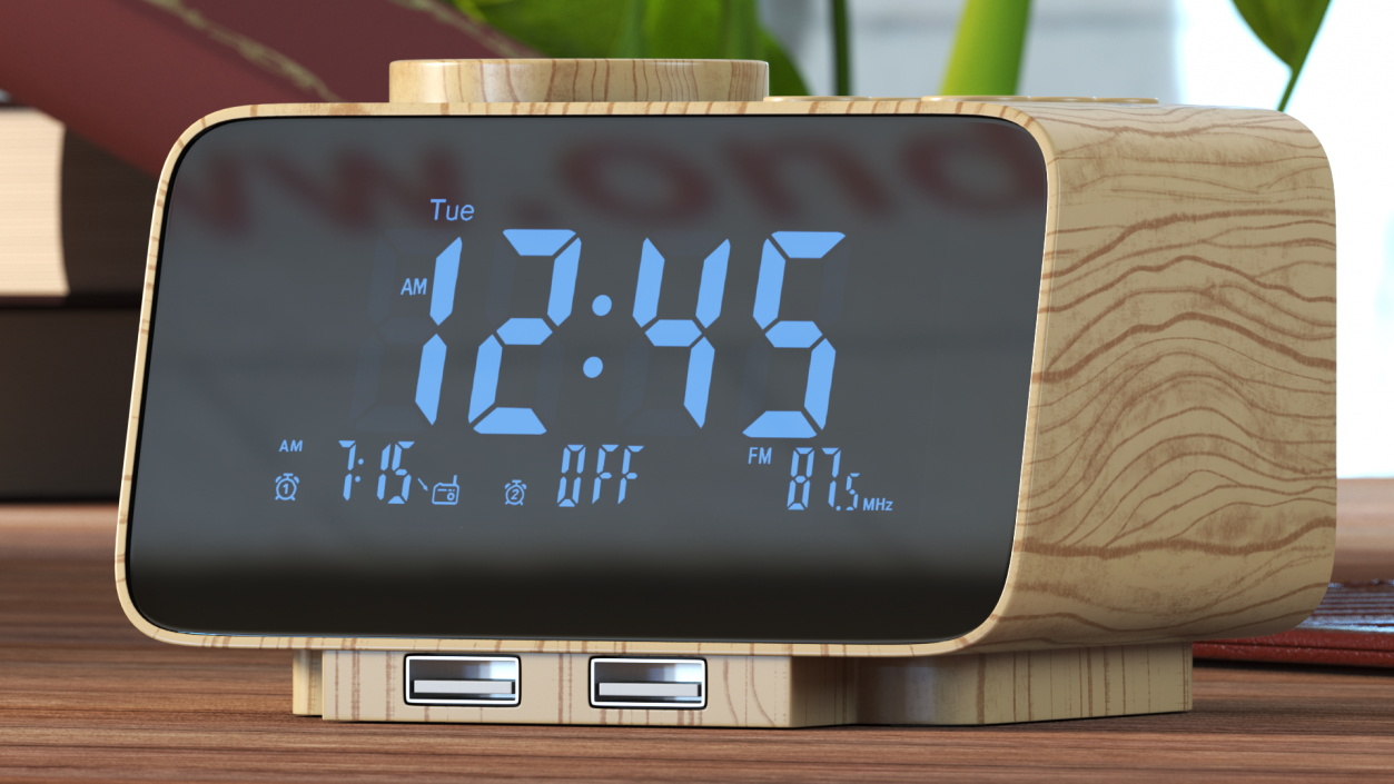 Digital Alarm Clock Radio Wooden 3D