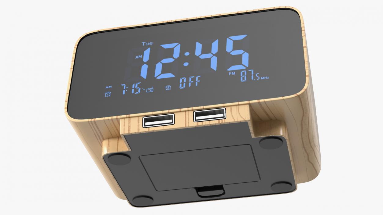 Digital Alarm Clock Radio Wooden 3D