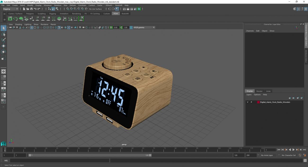 Digital Alarm Clock Radio Wooden 3D