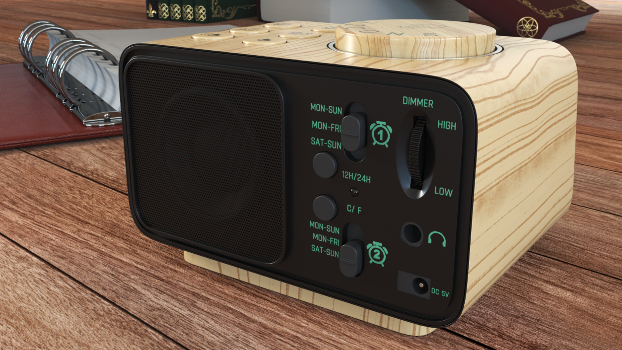 Digital Alarm Clock Radio Wooden 3D